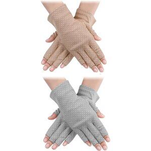 Women's Protection Outdoor Fingerless Beige Blue Gloves Silicone Print